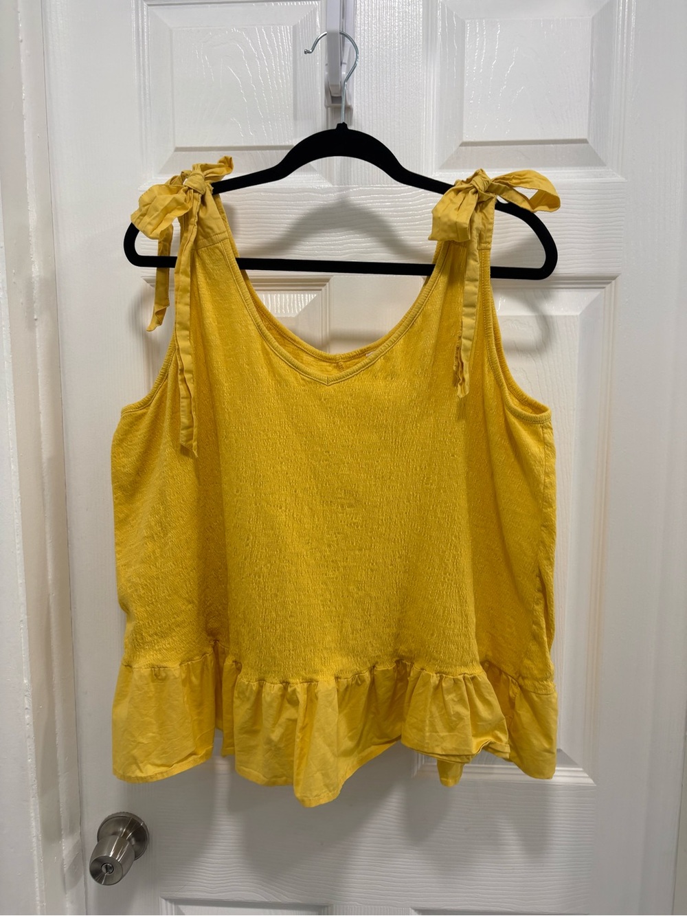 Terra & Sky Yellow Tie-Shoulder Ruffle Camisole